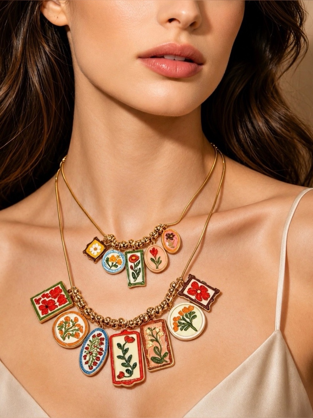 Gold Floral Multi-Pendant Necklace - Women Jewelry - Picture 3 of 5